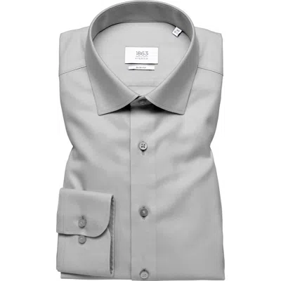 1863 By Eterna Slim Fit Solid Non-iron Royal Cotton Twill Dress Shirt In Silver