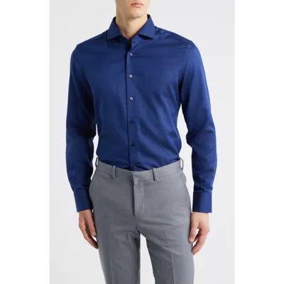 1863 By Eterna Slim Fit Solid Non-iron Cotton Dobby Dress Shirt In Blue