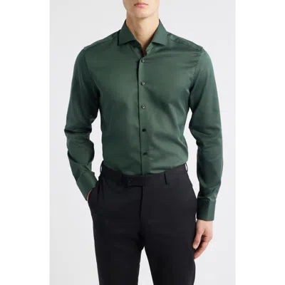 1863 By Eterna Slim Fit Solid Non-iron Cotton Dobby Dress Shirt In Green