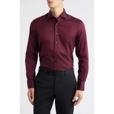 1863 By Eterna Slim Fit Solid Non-iron Cotton Dobby Dress Shirt In Burgundy