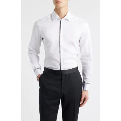 1863 By Eterna Slim Fit White Non-iron Cotton Twill Tuxedo Shirt