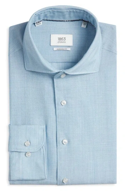1863 By Eterna Soft Luxury Modern Fit Wool & Linen Non-iron Dress Shirt In Blue
