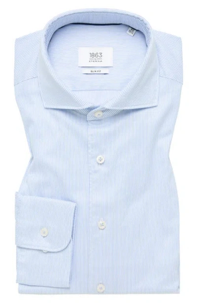 1863 By Eterna Stripe Non-iron Cotton Twill Dress Shirt In Blue