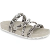 Jslides Tess Strappy Slide Sandal In Black/ White Embossed Leather