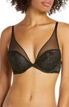 CALVIN KLEIN SPOTTED FLORAL UNDERWIRE PLUNGE PUSH-UP BRA,QF5220
