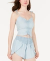GUESS SLEEVELESS CHAMBRAY RUCHED TOP