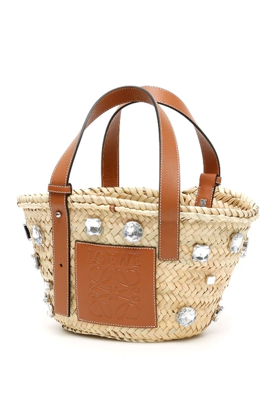 Loewe Embellished Leather-trimmed Woven Raffia Tote In Neutral