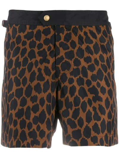 Tom Ford Mid-length Leopard-print Swim Shorts In Brown