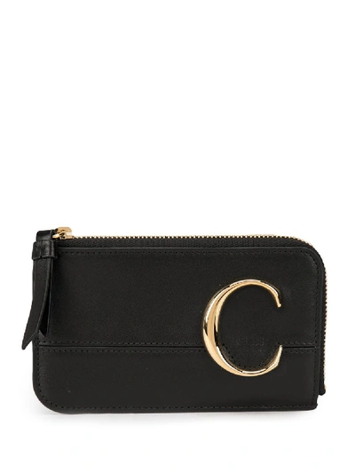 Chloé C-monogram Leather Card And Coin Purse In Black