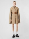 BURBERRY Leather Detail Cotton Gabardine Belted Cape