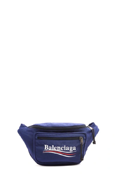 Balenciaga Political Logo Nylon Belt Pack In Blue