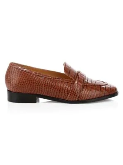 Schutz Romina Croc-embossed Leather Loafers In Castanho Brown