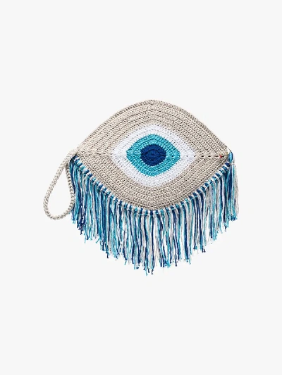 My Beachy Side Blue Tassel Trim Eye Woven Clutch Bag - 蓝色 In Blue