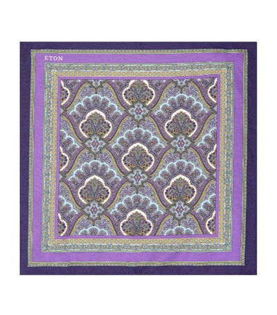 Eton Men's Silk Paisley Pocket Square, Purple