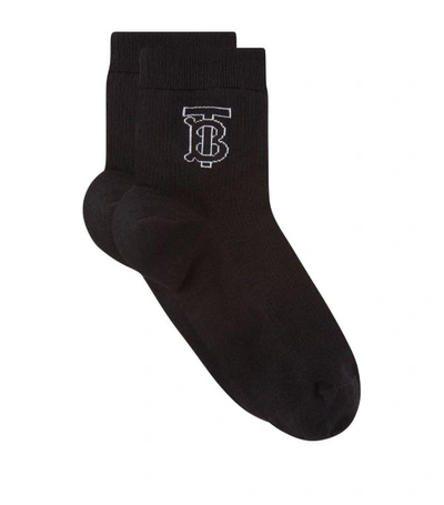 Burberry Black Women's Knitted Intarsia Ribbed Ankle Socks
