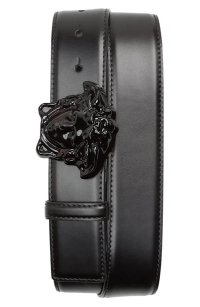 Versace Medusa Head Leather Belt In Cardinal Red