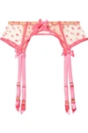 AGENT PROVOCATEUR BRIE SATIN-TRIMMED EMBROIDERED TULLE SUSPENDER BELT