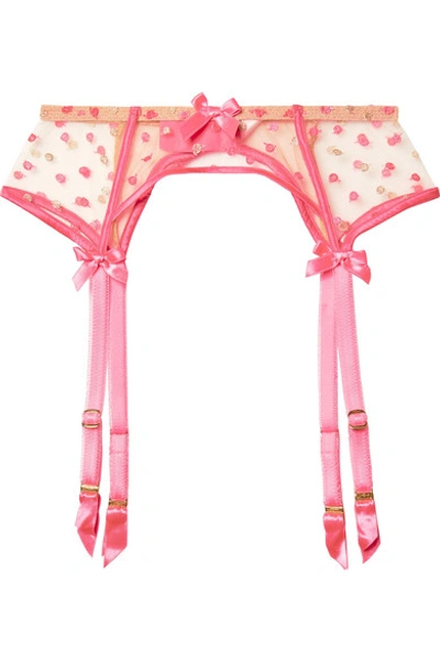 Agent Provocateur Brie Satin-trimmed Embroidered Tulle Suspender Belt In Pink