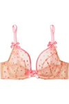 AGENT PROVOCATEUR BRIE SATIN-TRIMMED EMBROIDERED TULLE UNDERWIRED BRA