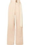 TIBI BIANCA BELTED LINEN-BLEND WIDE-LEG PANTS