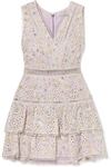 ALICE AND OLIVIA TONIE TIERED PRINTED BRODERIE ANGLAISE MODAL MINI DRESS