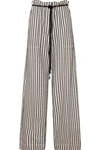 ANN DEMEULEMEESTER BELTED STRIPED COTTON AND RAMIE-BLEND WIDE-LEG PANTS