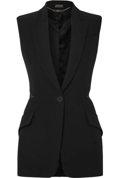 Alexander Mcqueen Lace-trimmed Crepe Waistcoat In Black