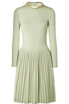 BURBERRY CHAIN-EMBELLISHED OPEN-BACK PLEATED SILK-BLEND AND JERSEY DRESS