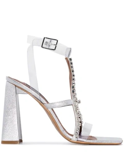 Area 105mm Pvc & Metallic Leather Sandals In Silver