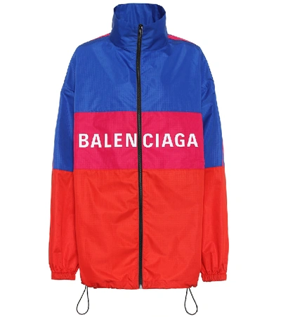 Balenciaga Oversized Printed Colour-block Ripstop Jacket In Bright Blue