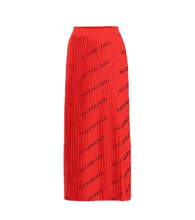 Balenciaga Logo Print Pleated Knit Skirt In Red