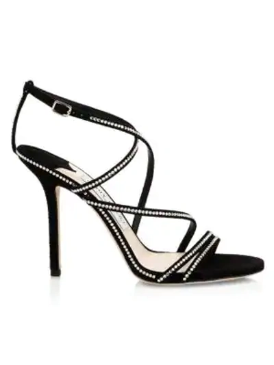 Jimmy Choo Dudette Jeweled Suede Sandals In Black Silver