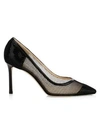 Jimmy Choo Romy Mesh Patent Leather Pumps In Black