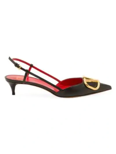 Valentino Garavani Vlogo Signature Leather Slingback Pumps In Black