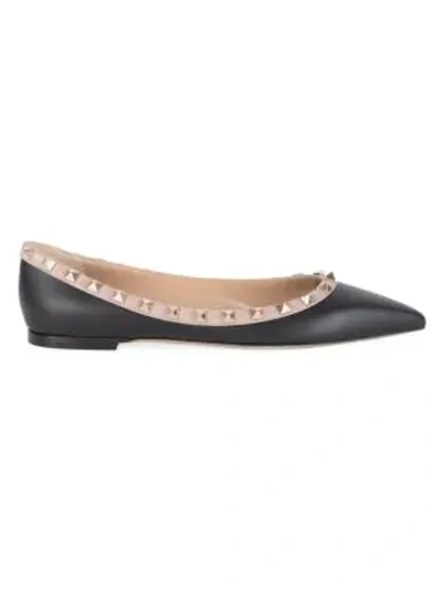 Valentino Garavani Leather Ballet Flats Rockstud Embellishment In Black