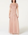 Adrianna Papell Plus Size Floral-beaded Gown In Rose Gold