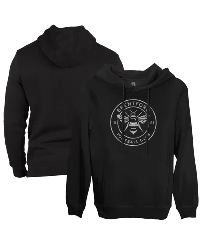 1863fc Men's Black Brentford Fc Mono Badge Fleece Pullover Hoodie Sweatshirt