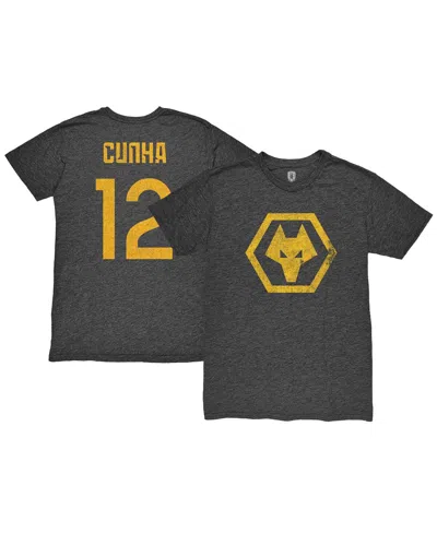 1863fc Men's Matheus Cunha Heather Black Wolverhampton Wanderers Player Name Number Twisted Tri-blend Slub 