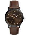 Fossil Men's Minimalist Brown Leather Strap Watch 44mm In Brown