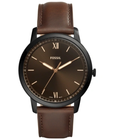Fossil Men's Minimalist Brown Leather Strap Watch 44mm