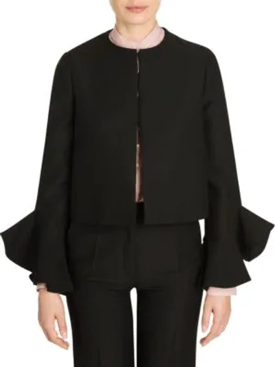 Valentino Long-sleeve Bell-cuff Crepe Couture Jacket In Black