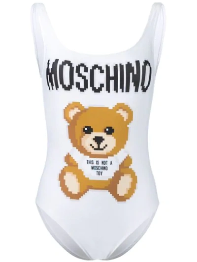 Moschino Picture Frame Teddy Bear Print Swimsuit In White