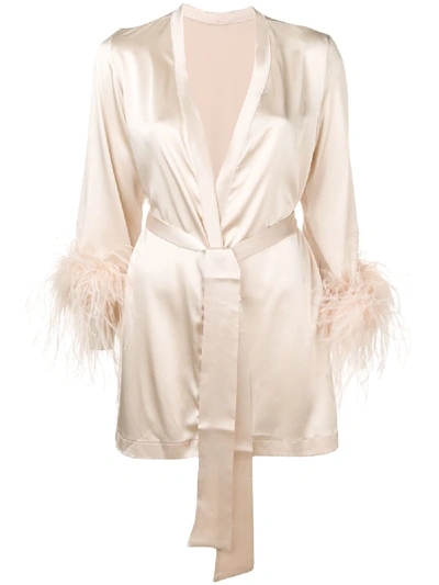 Gilda & Pearl Mia Feather Trim Robe In Neutrals