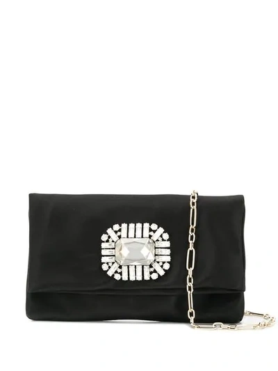 Jimmy Choo Titania Crystal-embellished Satin Clutch In Black