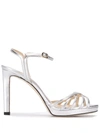 JIMMY CHOO LILAH 100MM METALLIC LEATHER SANDALS