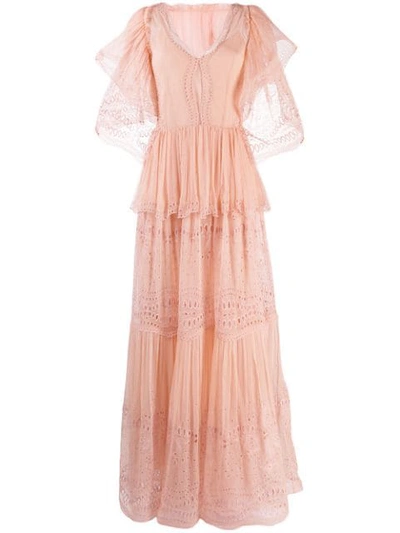 Alberta Ferretti Embroidered Ruffle Maxi Dress - 粉色 In Pink