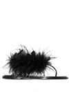 VALENTINO GARAVANI VALENTINO VALENTINO GARAVANI FEATHER EMBELLISHED THONG SANDALS - 黑色