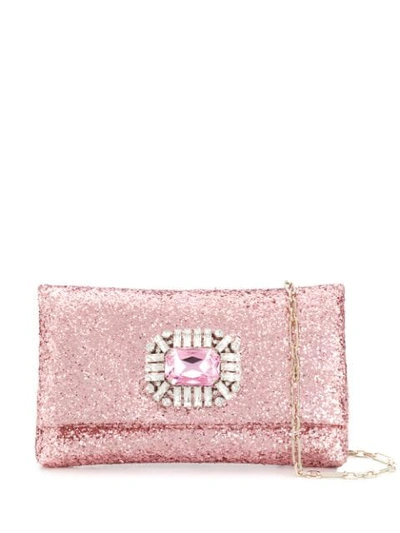 Jimmy Choo Titania Candyfloss Galactica Glitter Fabric Clutch Bag With Jewelled Centre Piece