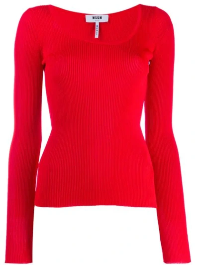 Msgm Scoop-neck Stretch-knit Top In Red