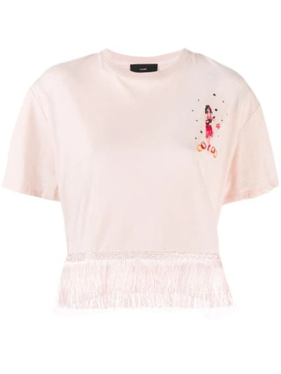 Alanui Fringed Embroidered T-shirt In Pale Pink